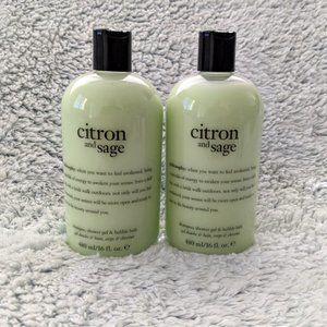 2 Philosophy Citron and Sage Shampoo Bubble Bath & Shower Gel Lot 16 oz each NEW